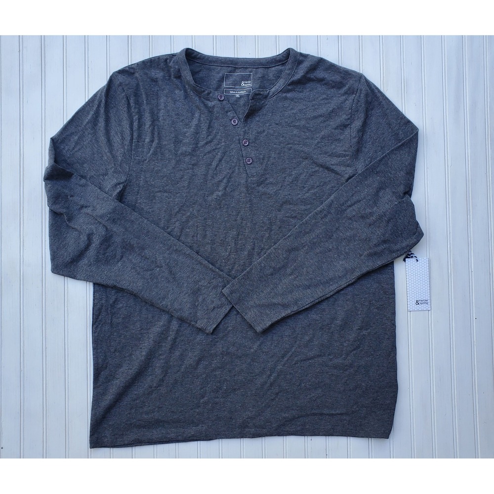 Mercer & Spring Mens XL Henley Shirt Gray Long Sleeve Cotton Blend AQ9LS23 NEW